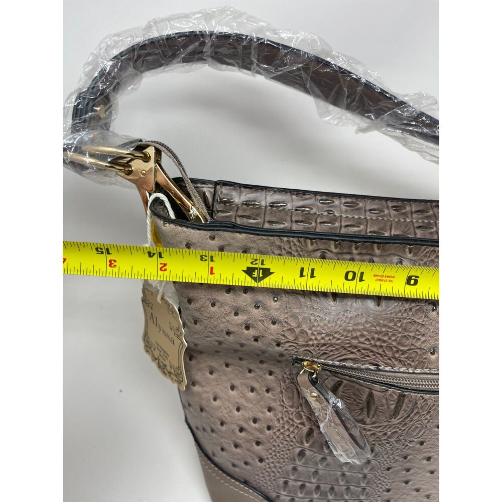 New Alyssa Faux Leather Croc Vegan 2 Piece Wallet & Bag Set Tan Shoulder Bag - Picture 9 of 10